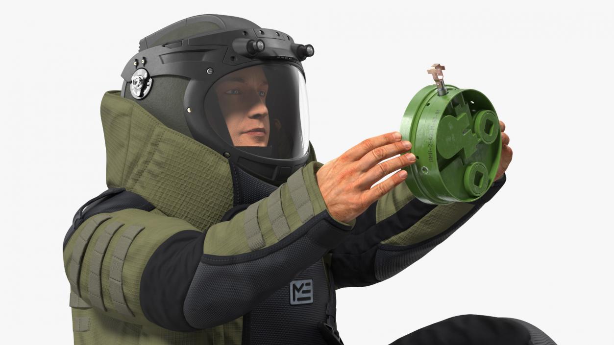 3D Man in Bomb Suit EOD 10 Disarms Mine