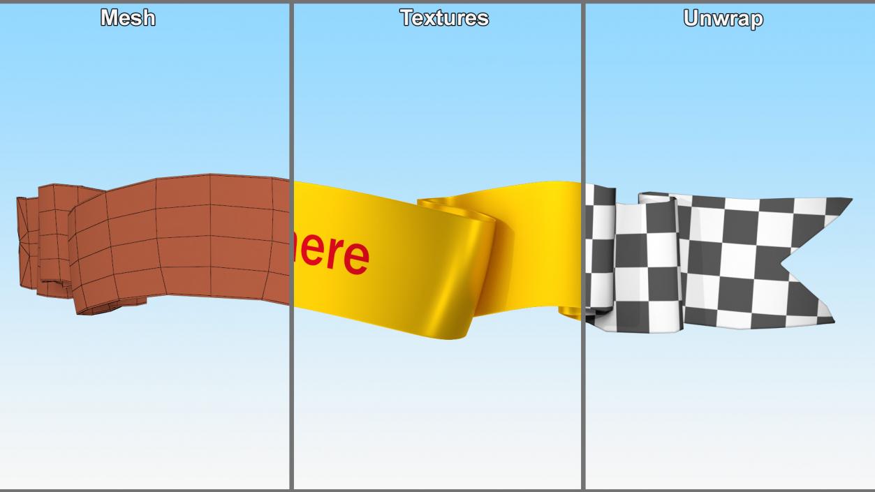 3D Golden Label Ribbon Banner