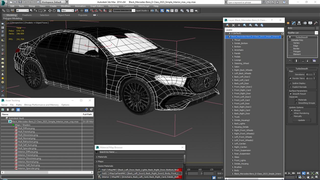 3D Black Mercedes-Benz E-Class 2023 Simple Interior model