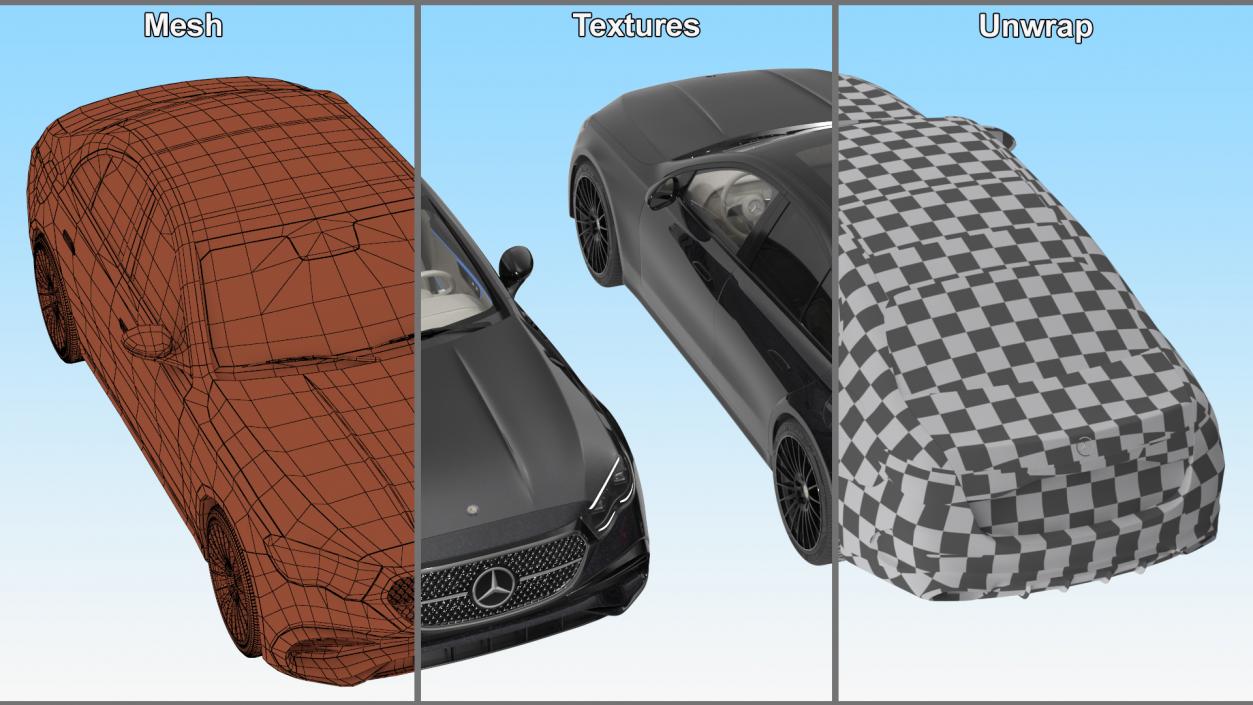 3D Black Mercedes-Benz E-Class 2023 Simple Interior model