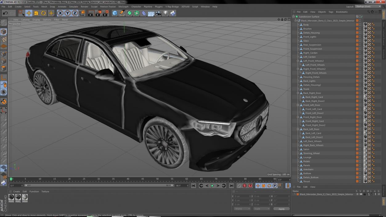 3D Black Mercedes-Benz E-Class 2023 Simple Interior model