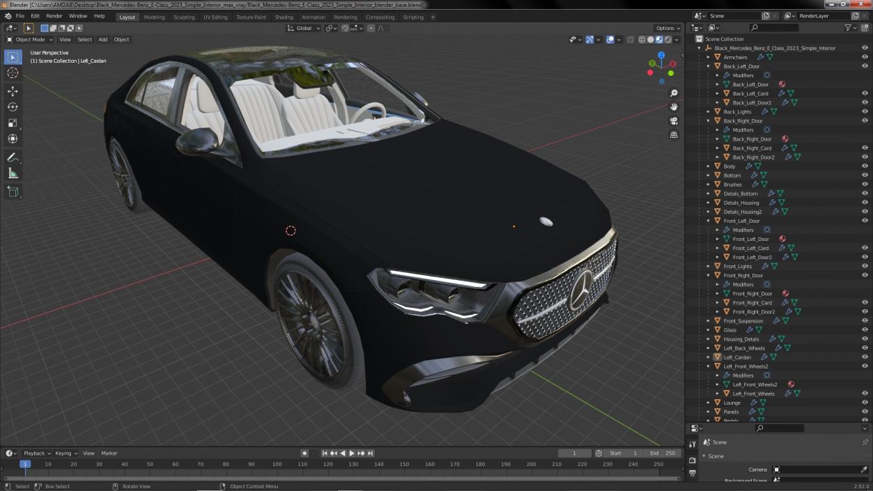 3D Black Mercedes-Benz E-Class 2023 Simple Interior model