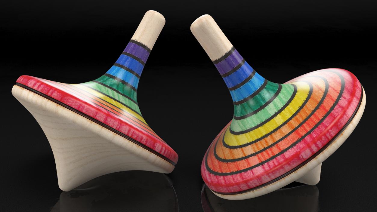 Wooden Rainbow Spinning Top 3D