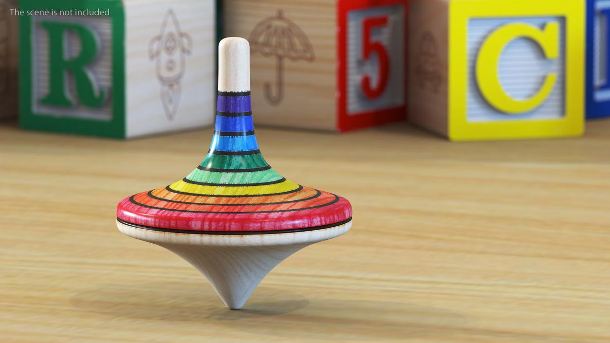 Wooden Rainbow Spinning Top 3D