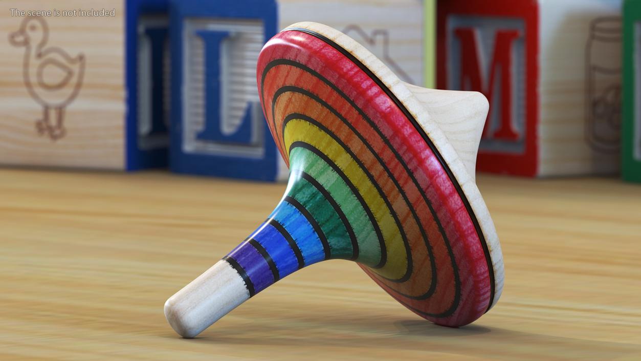 Wooden Rainbow Spinning Top 3D