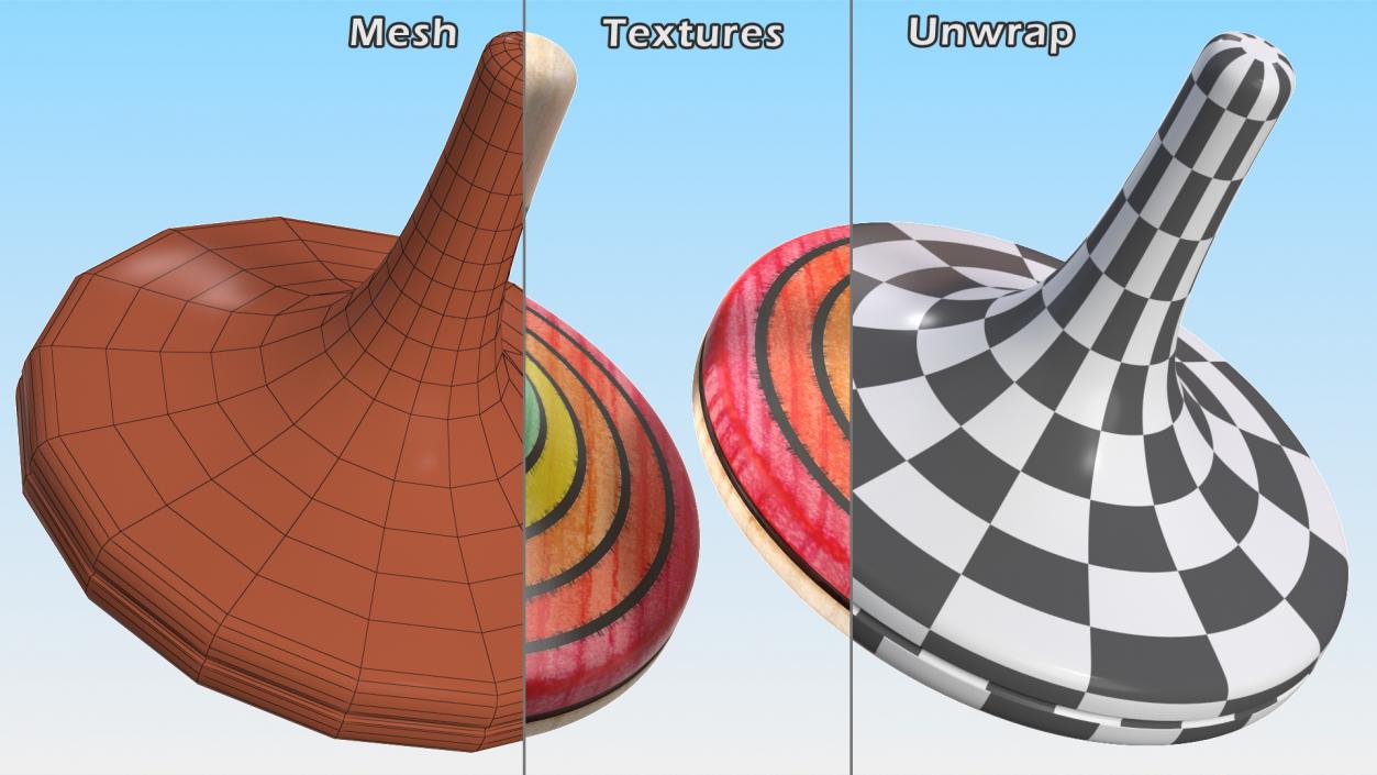 Wooden Rainbow Spinning Top 3D