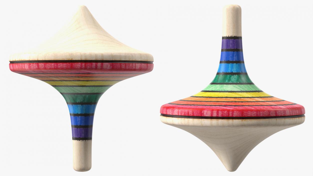 Wooden Rainbow Spinning Top 3D