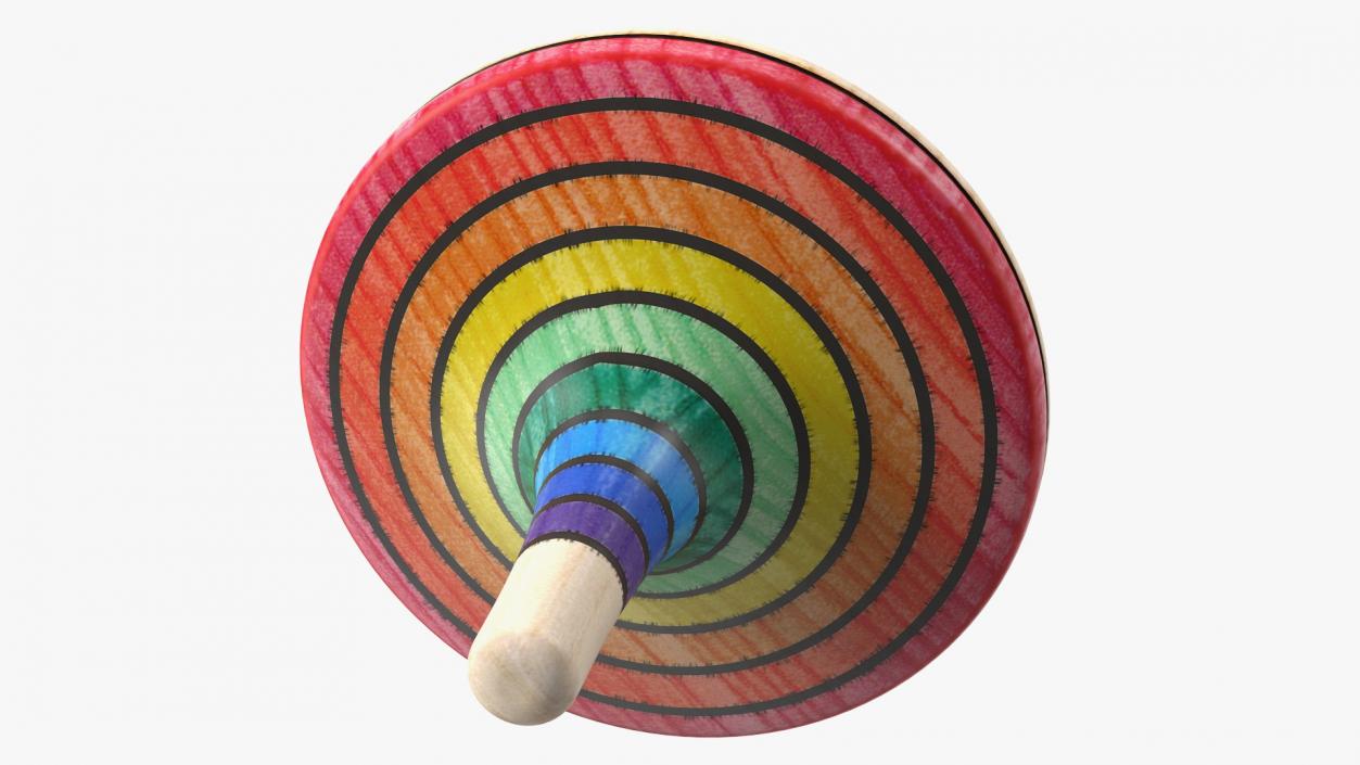 Wooden Rainbow Spinning Top 3D