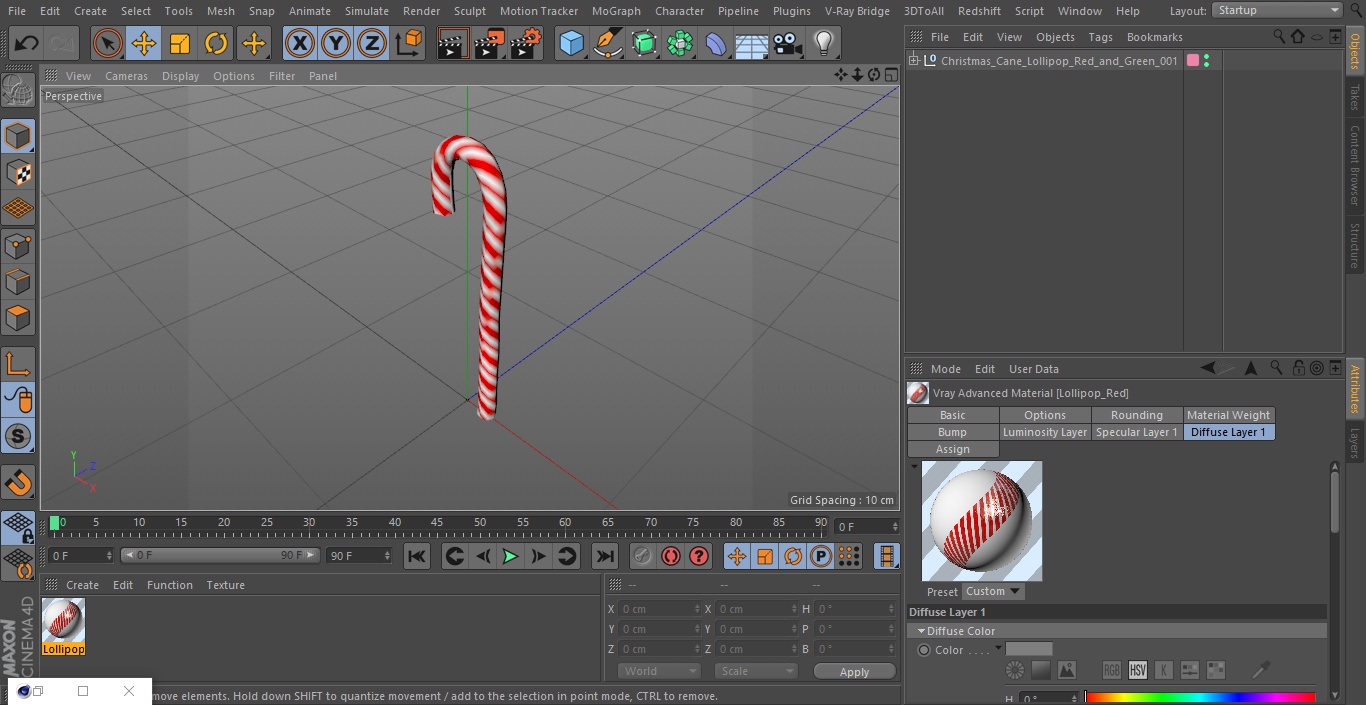 Christmas Cane Lollipop Red 3D