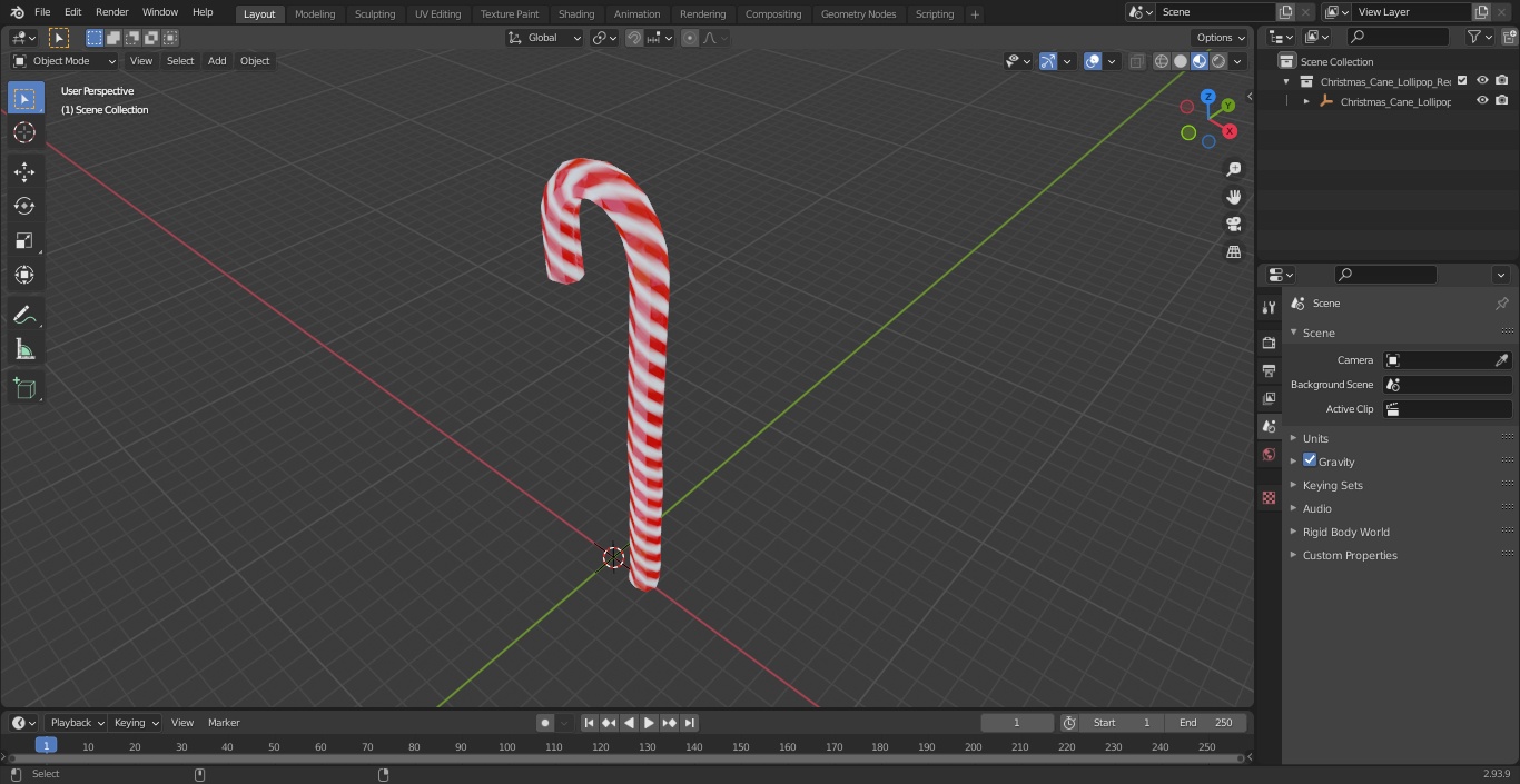 Christmas Cane Lollipop Red 3D