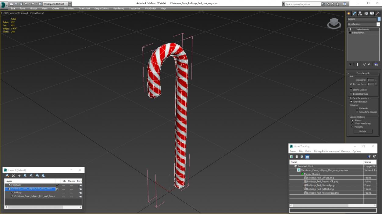 Christmas Cane Lollipop Red 3D