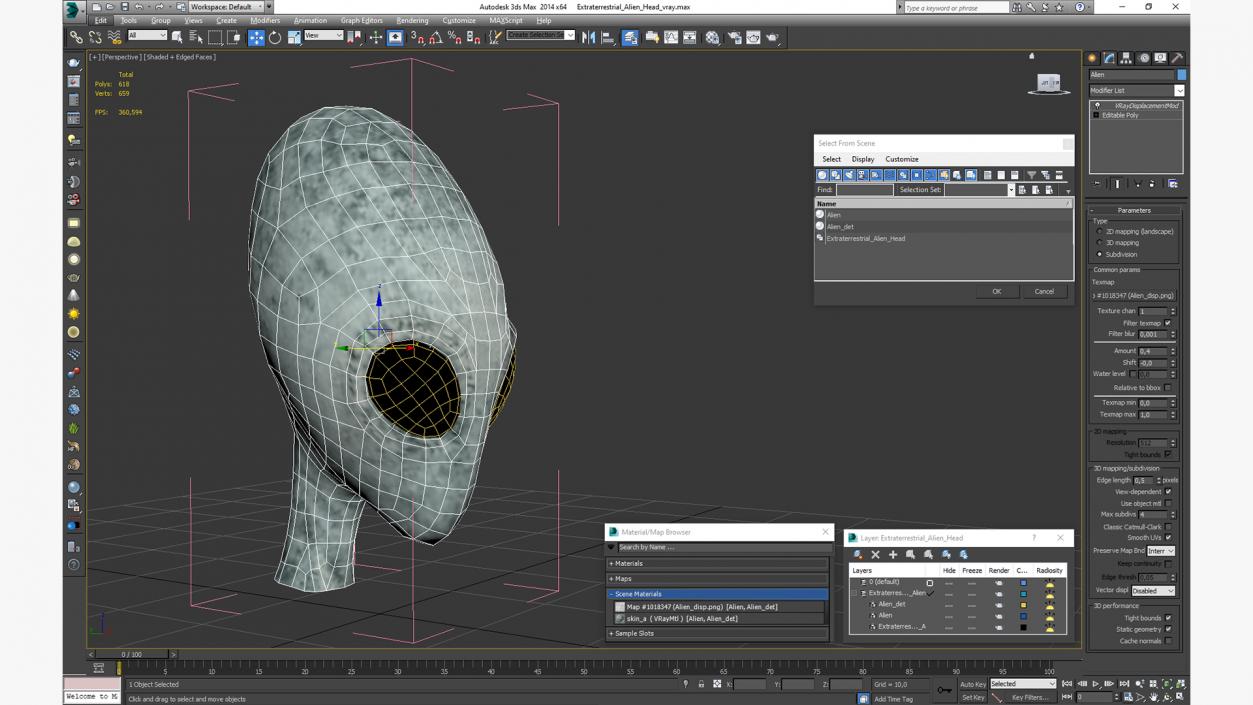 Extraterrestrial Alien Head 3D