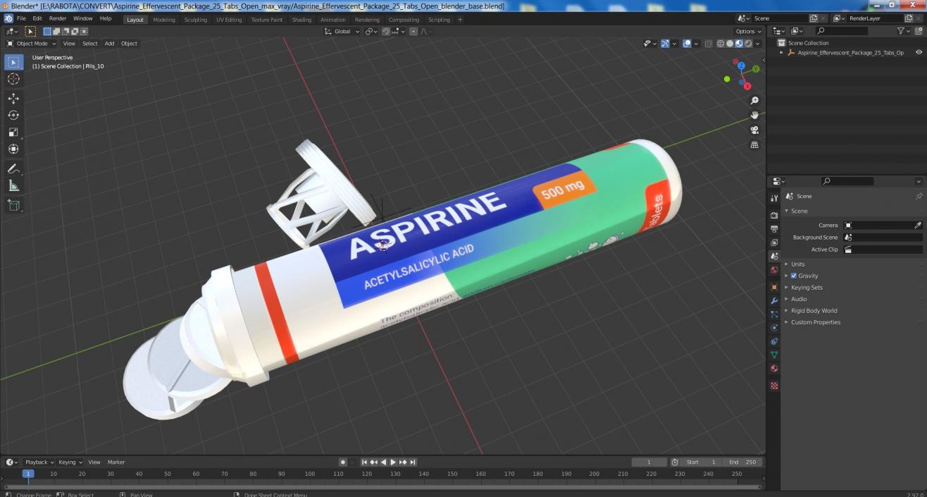 Aspirine Effervescent Package 25 Tabs Open 2 3D model