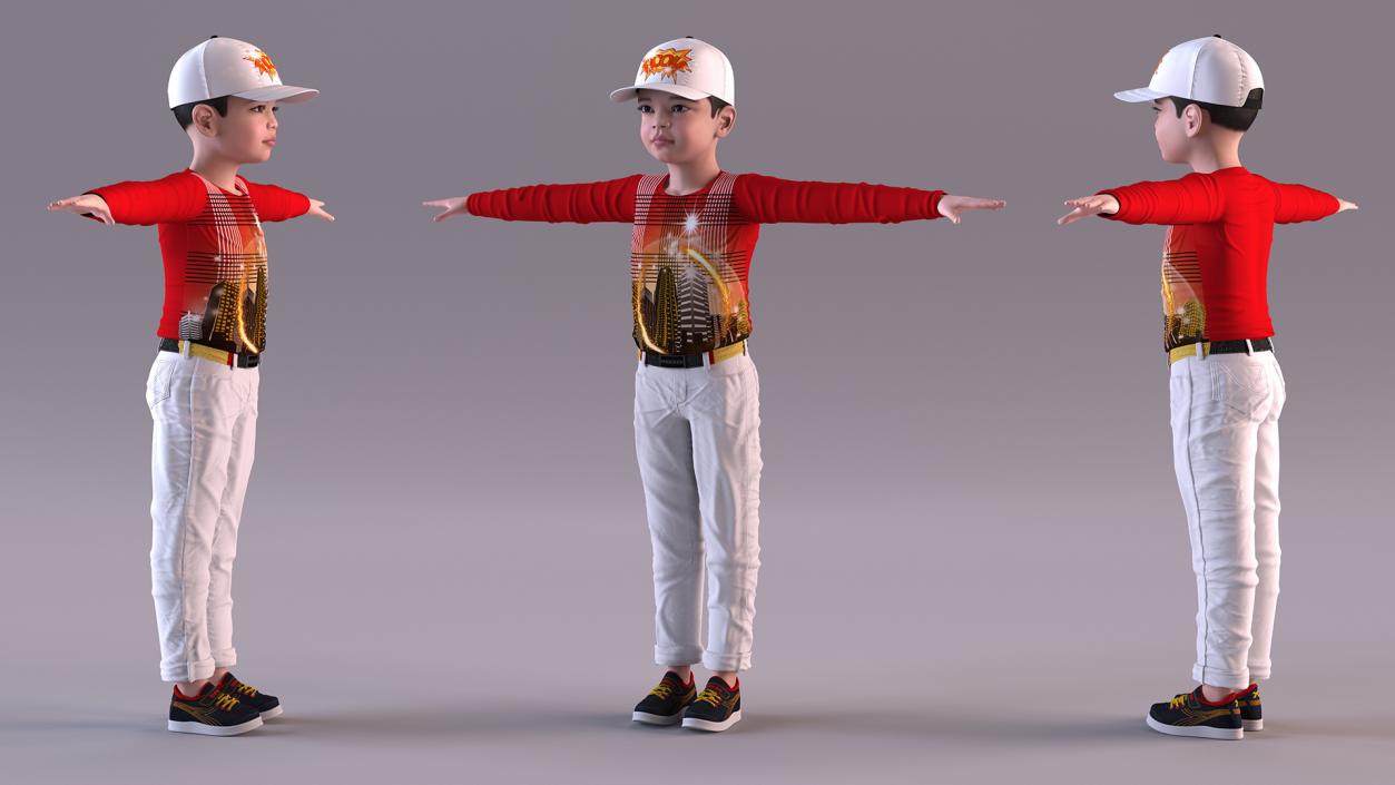 Asian Child Boy Street Style Rigged for Cinema 4D 3D model