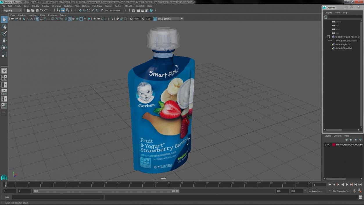 Toddler Yogurt Pouch Gerber Strawberry and Banana 3D model