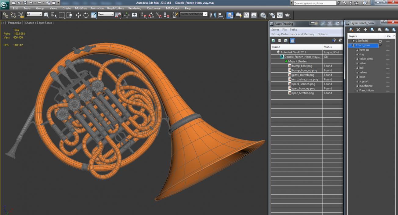 3D Double French Horn model