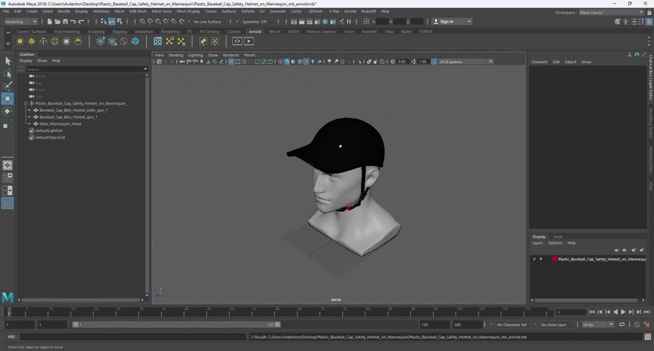 Plastic Baseball Cap Safety Helmet on Mannequin 3D