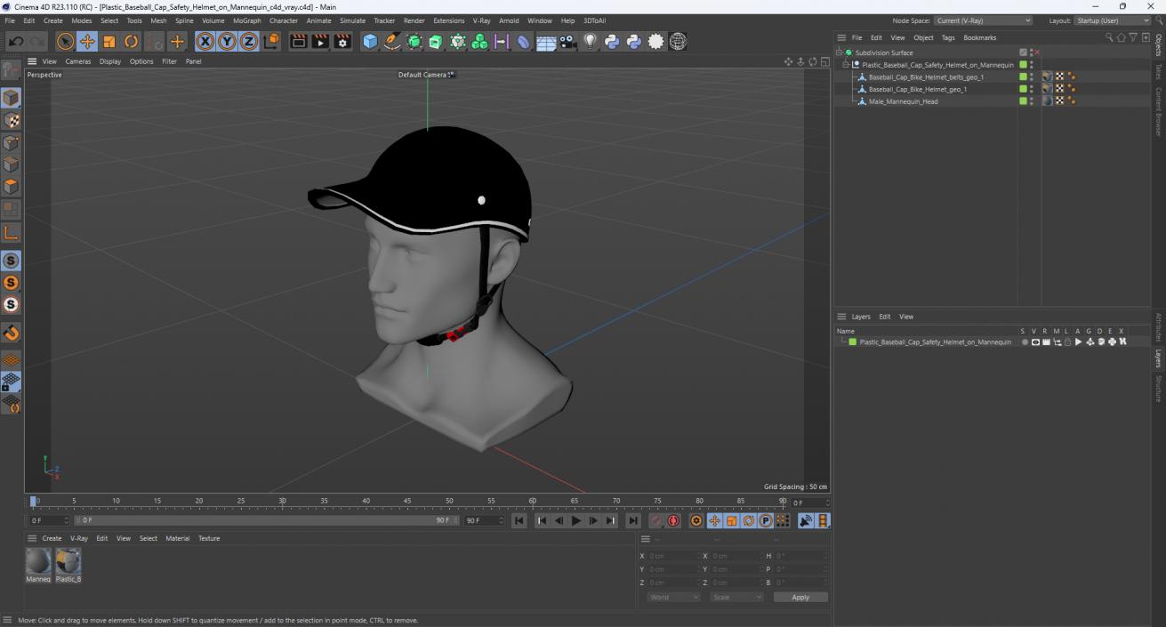 Plastic Baseball Cap Safety Helmet on Mannequin 3D