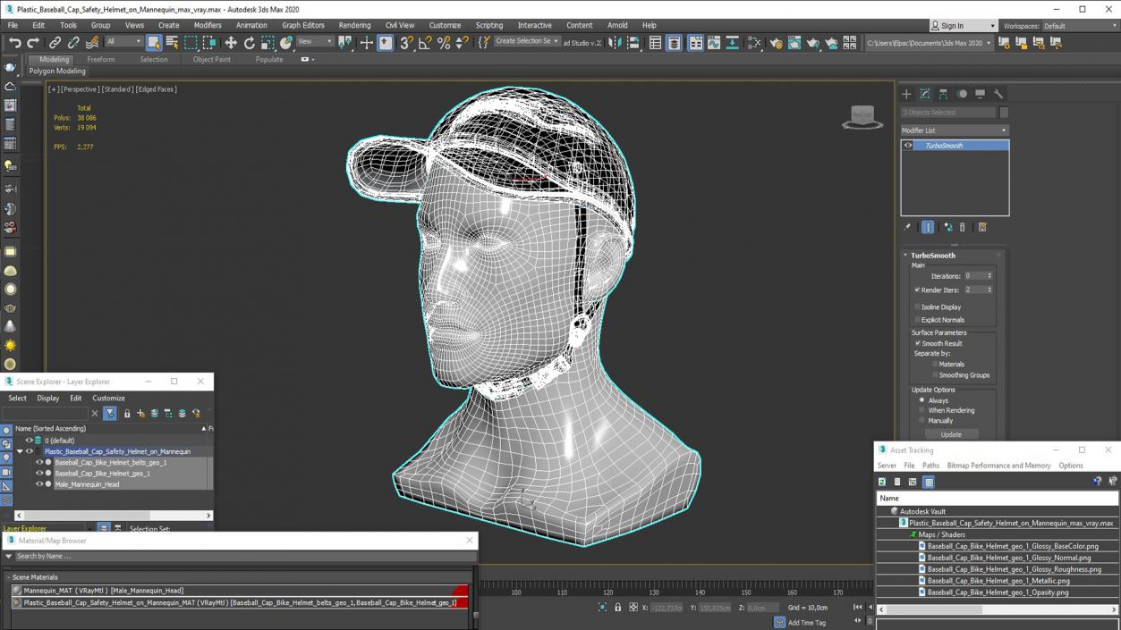 Plastic Baseball Cap Safety Helmet on Mannequin 3D