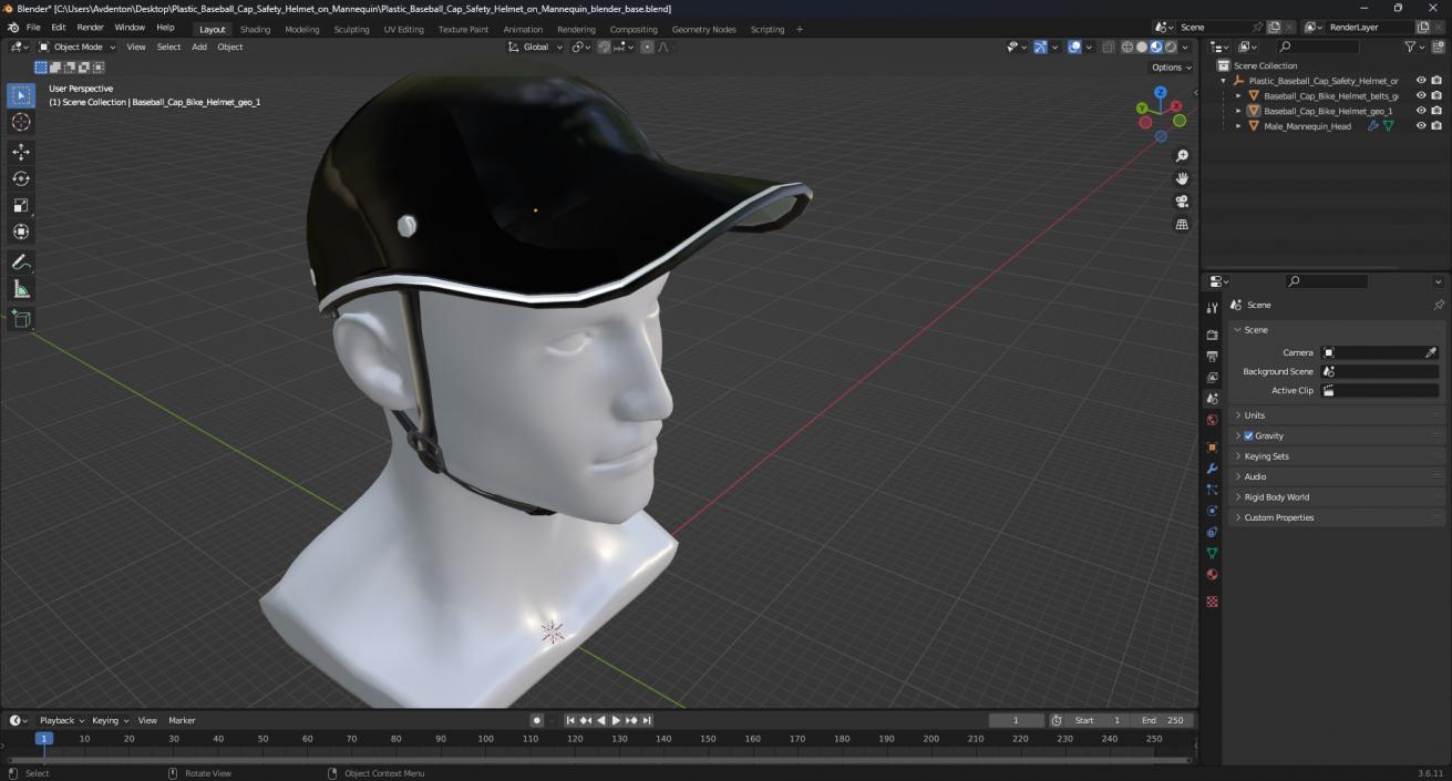 Plastic Baseball Cap Safety Helmet on Mannequin 3D