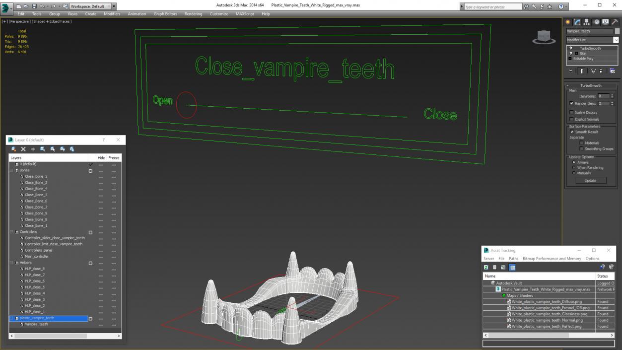 Plastic Vampire Teeth White Rigged 3D model