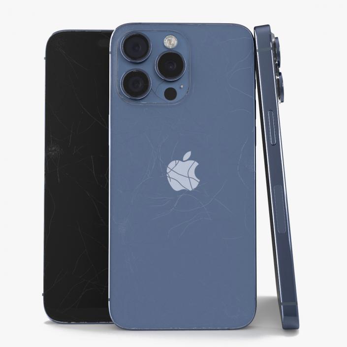 Titanium IPhone 15 Pro Max Blue Cracked 3D model