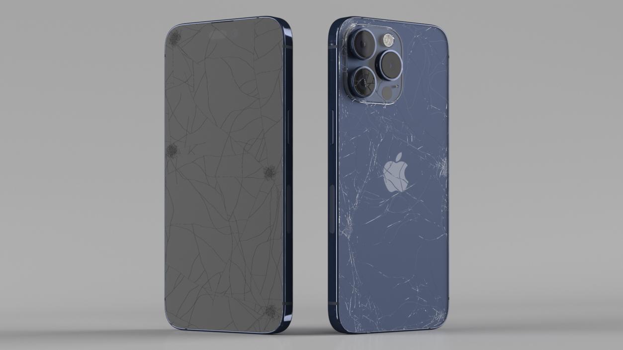 Titanium IPhone 15 Pro Max Blue Cracked 3D model