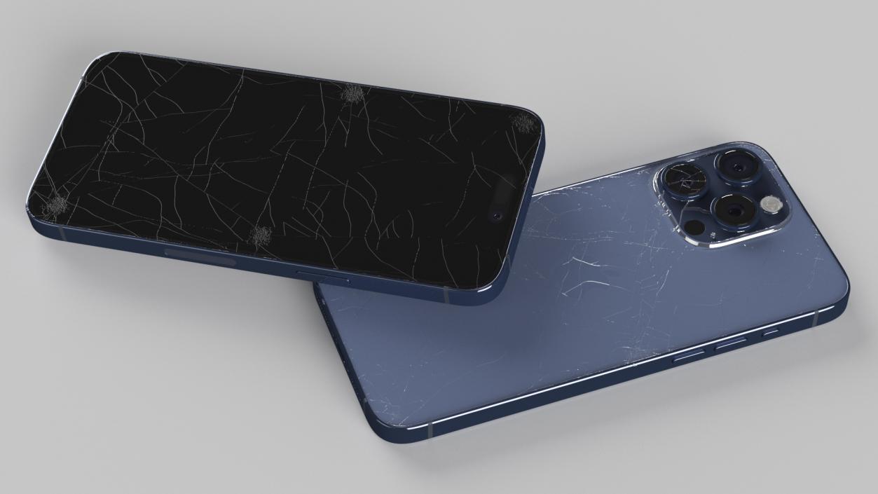 Titanium IPhone 15 Pro Max Blue Cracked 3D model