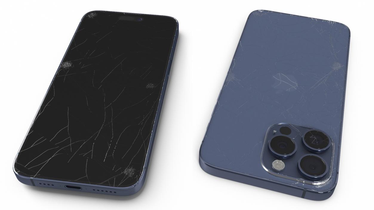 Titanium IPhone 15 Pro Max Blue Cracked 3D model