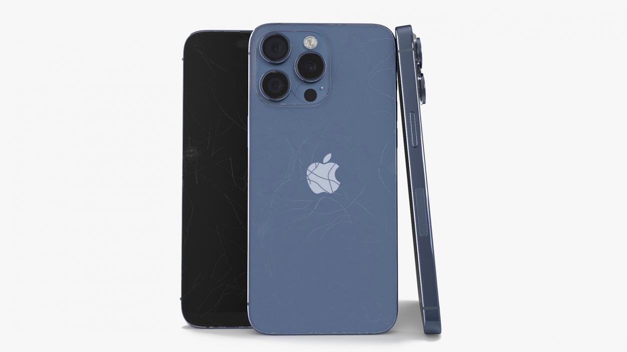 Titanium IPhone 15 Pro Max Blue Cracked 3D model