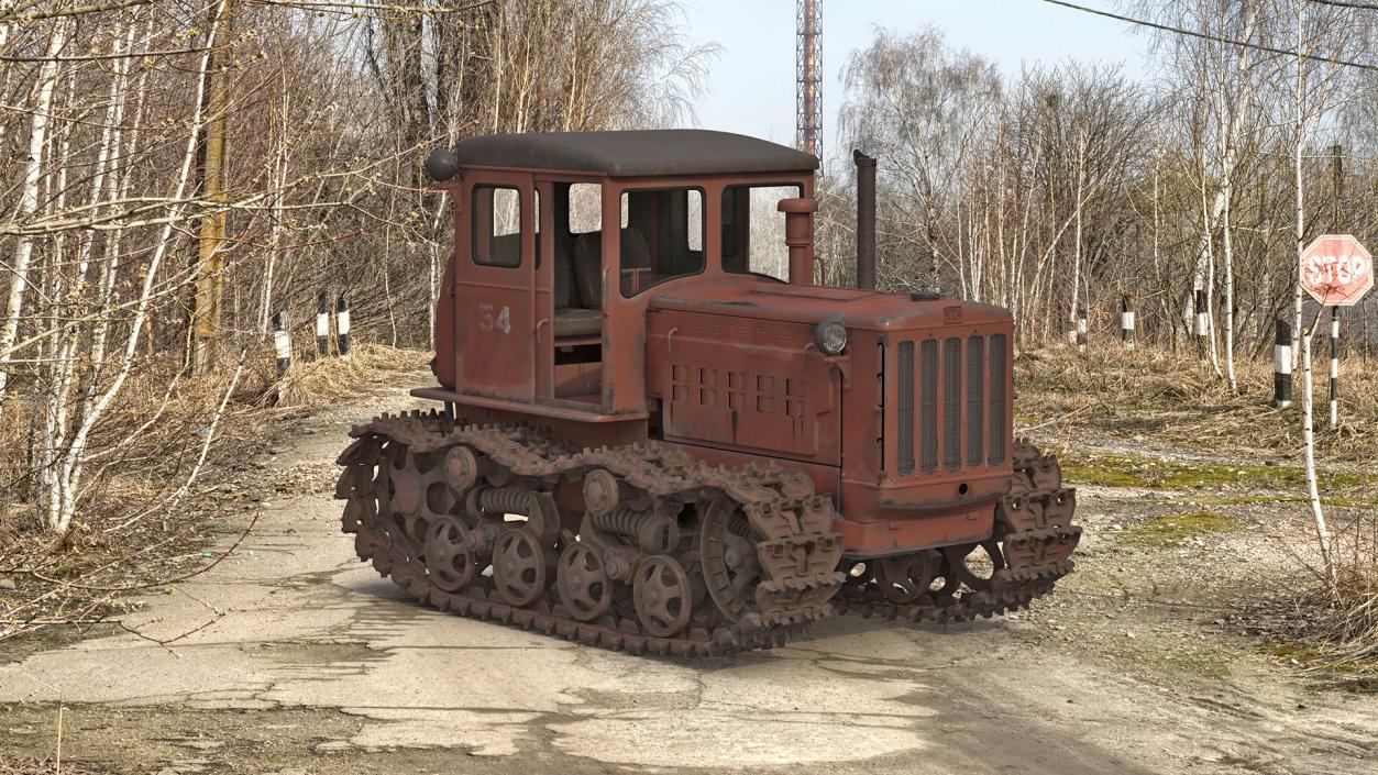 Old Rusty Soviet Crawler Tractor DT54 Rigged 3D model