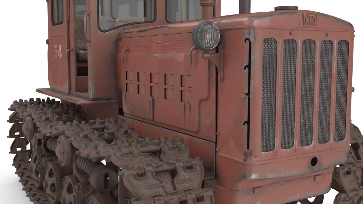 Old Rusty Soviet Crawler Tractor DT54 Rigged 3D model