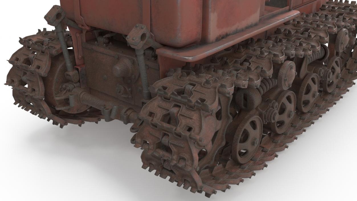 Old Rusty Soviet Crawler Tractor DT54 Rigged 3D model