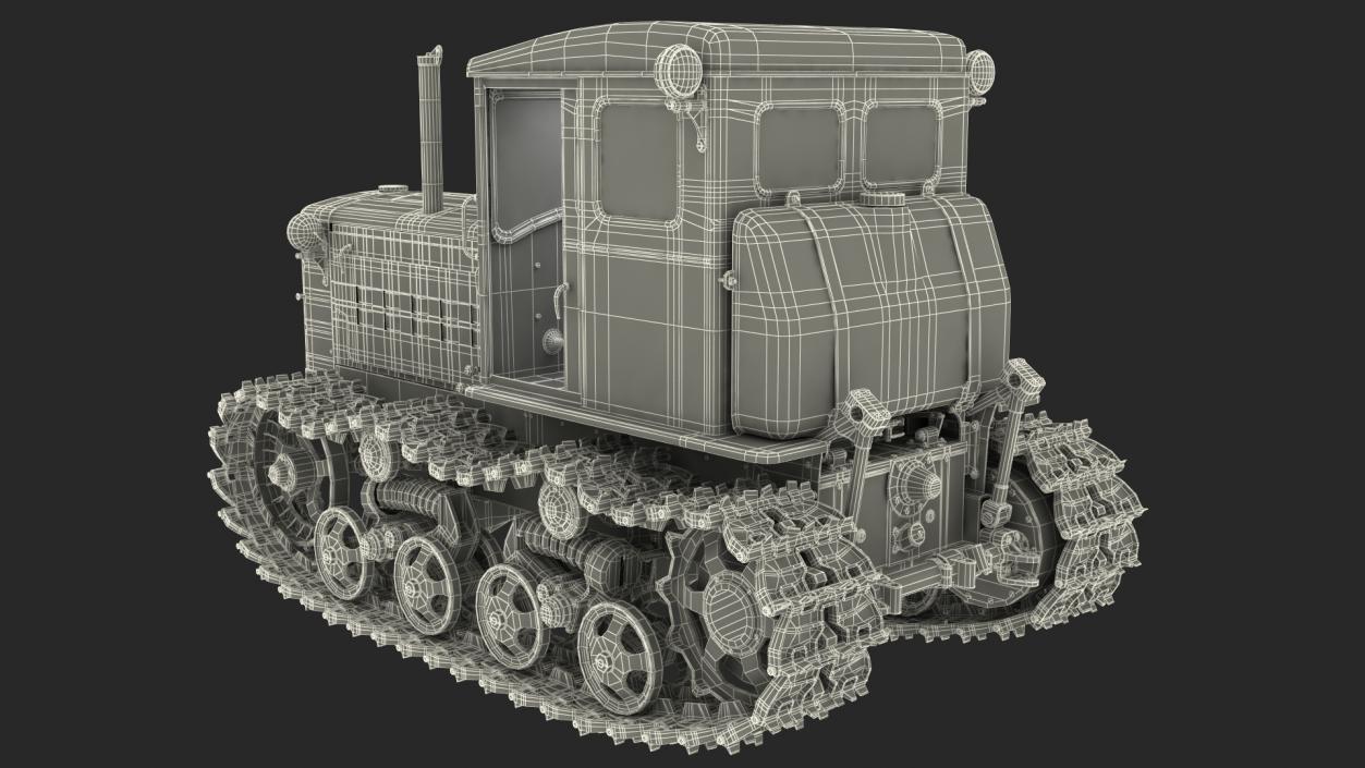 Old Rusty Soviet Crawler Tractor DT54 Rigged 3D model