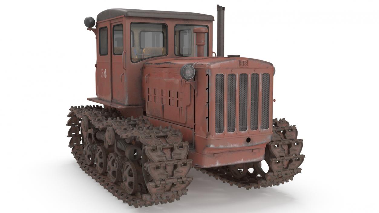 Old Rusty Soviet Crawler Tractor DT54 Rigged 3D model