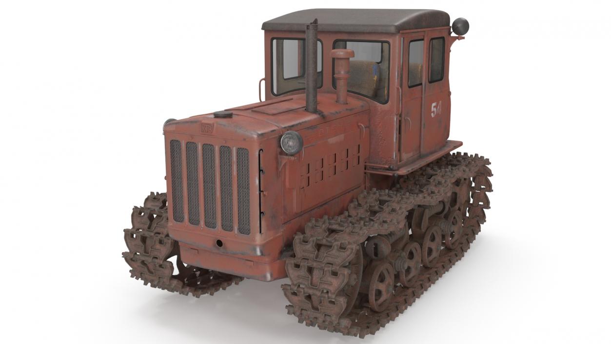 Old Rusty Soviet Crawler Tractor DT54 Rigged 3D model