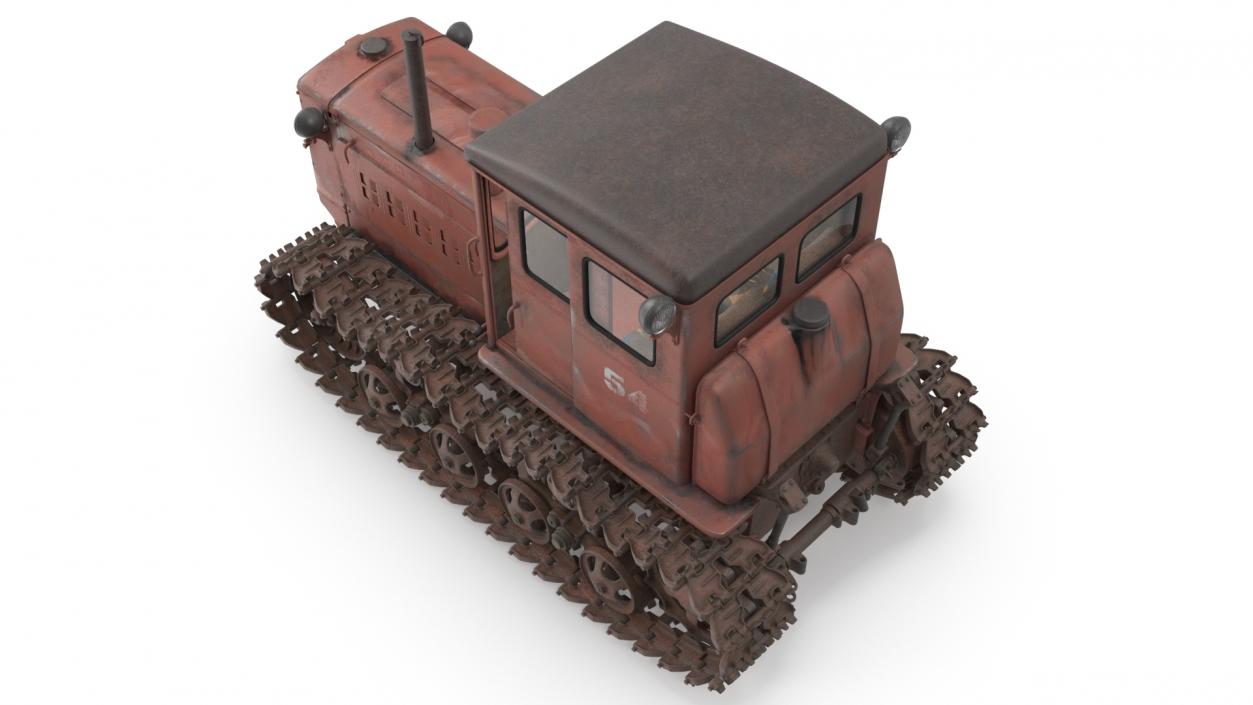 Old Rusty Soviet Crawler Tractor DT54 Rigged 3D model