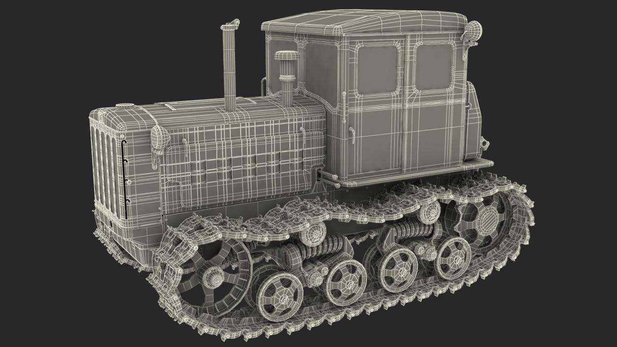 Old Rusty Soviet Crawler Tractor DT54 Rigged 3D model