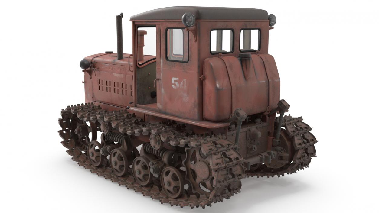 Old Rusty Soviet Crawler Tractor DT54 Rigged 3D model