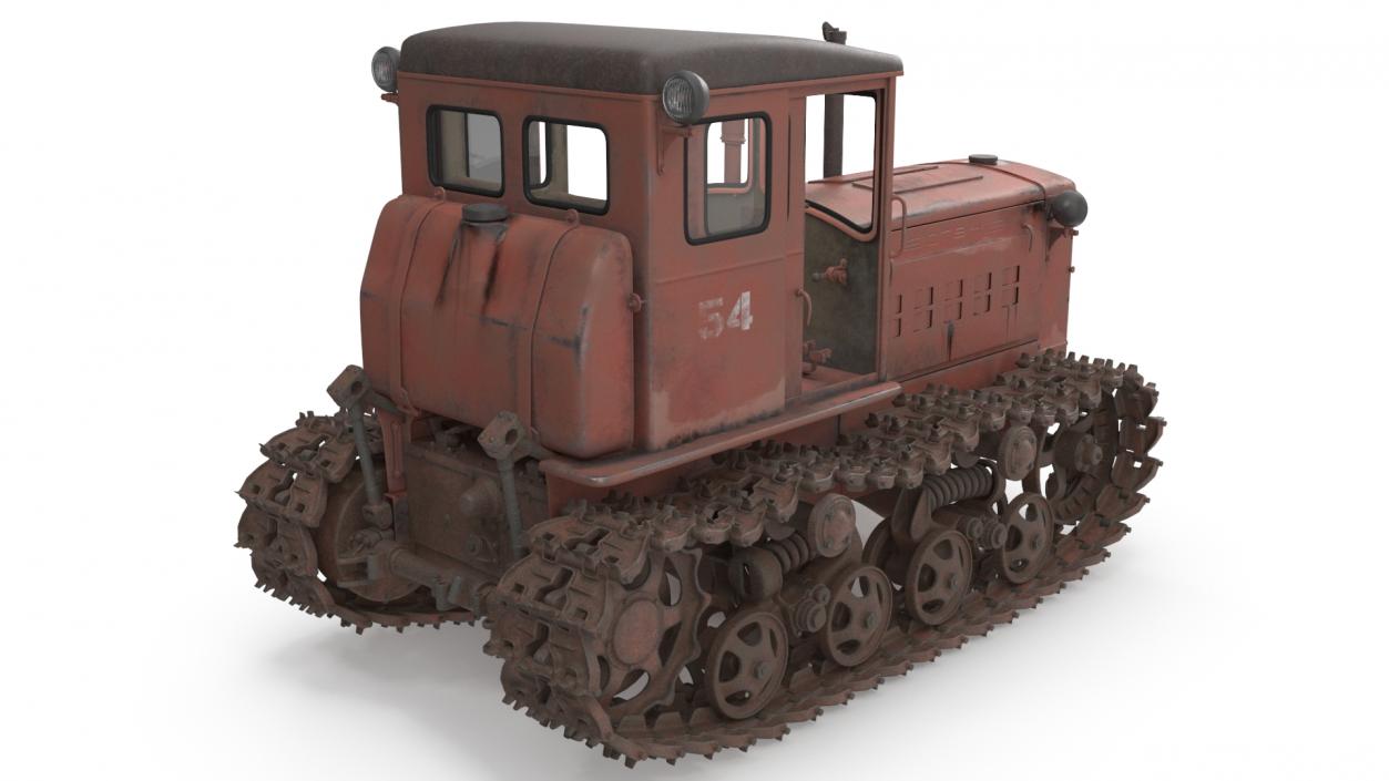 Old Rusty Soviet Crawler Tractor DT54 Rigged 3D model