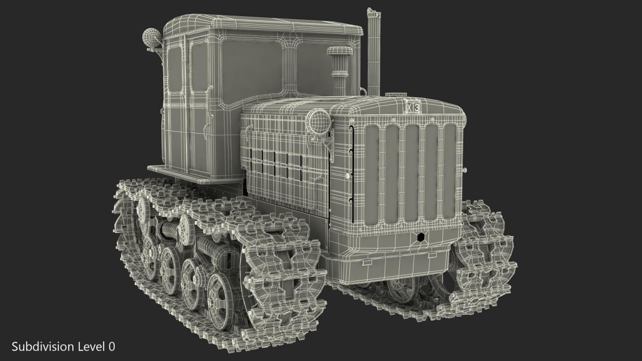 Old Rusty Soviet Crawler Tractor DT54 Rigged 3D model