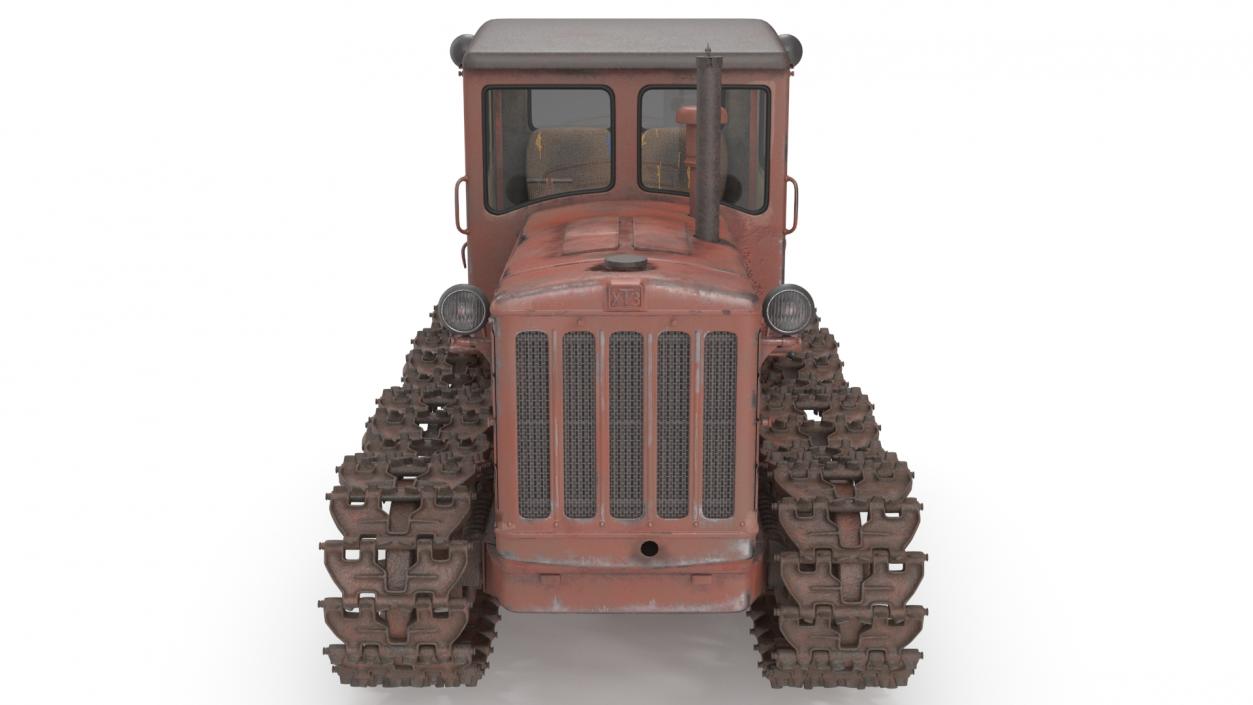 Old Rusty Soviet Crawler Tractor DT54 Rigged 3D model