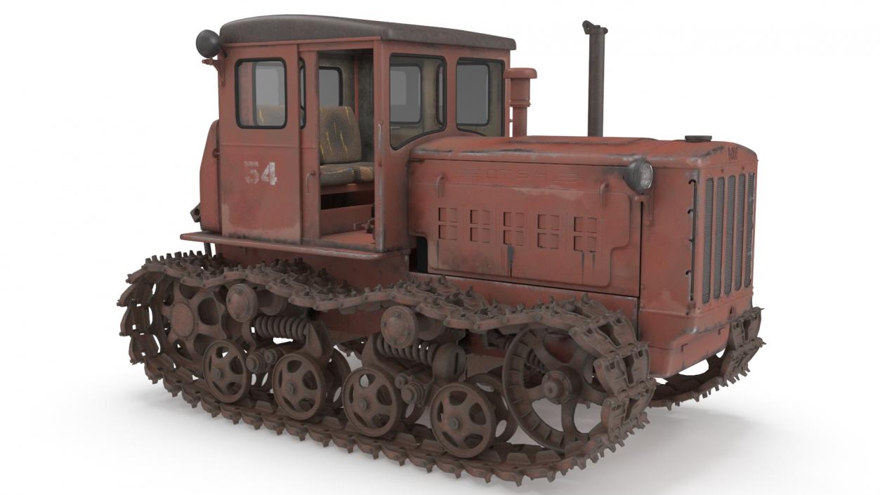 Old Rusty Soviet Crawler Tractor DT54 Rigged 3D model