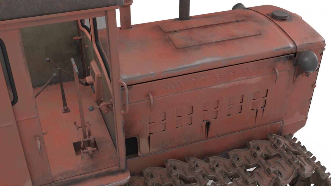 Old Rusty Soviet Crawler Tractor DT54 Rigged 3D model