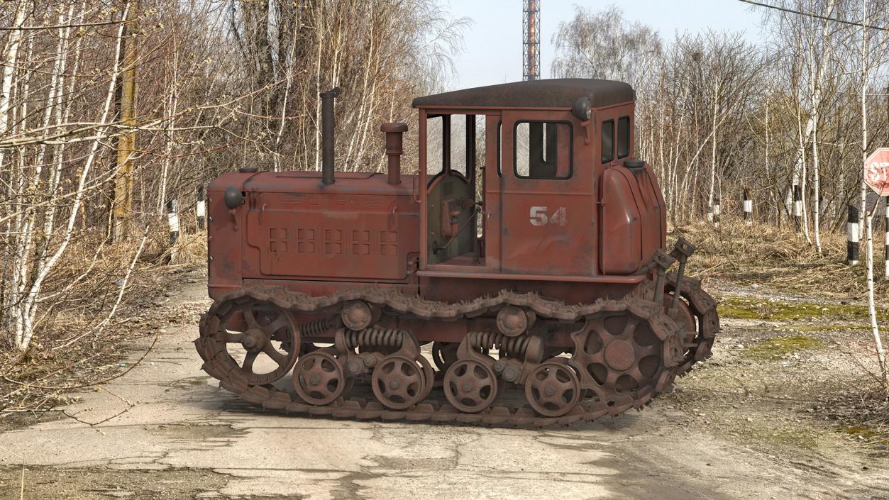 Old Rusty Soviet Crawler Tractor DT54 Rigged 3D model