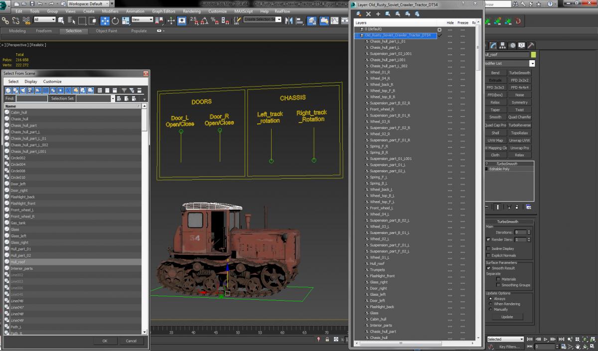 Old Rusty Soviet Crawler Tractor DT54 Rigged 3D model