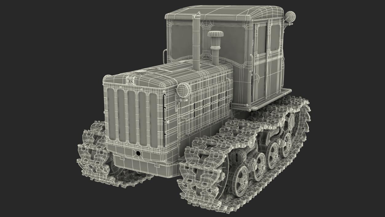 Old Rusty Soviet Crawler Tractor DT54 Rigged 3D model