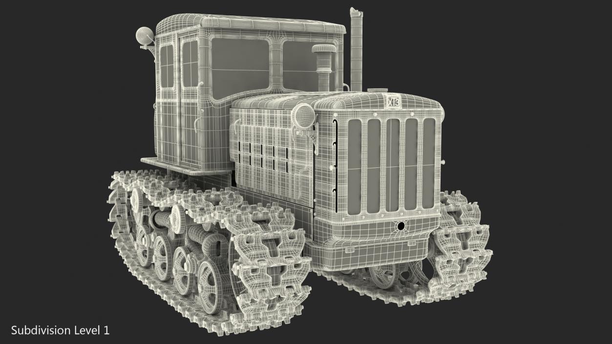 Old Rusty Soviet Crawler Tractor DT54 Rigged 3D model