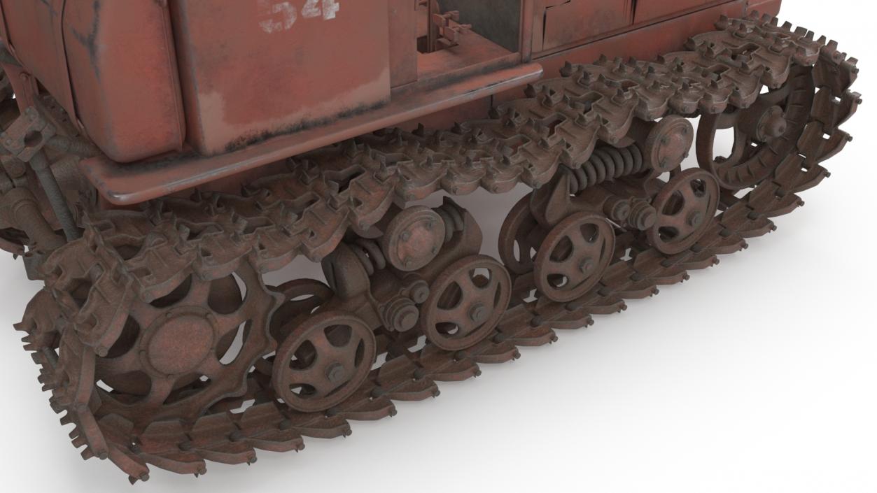 Old Rusty Soviet Crawler Tractor DT54 Rigged 3D model