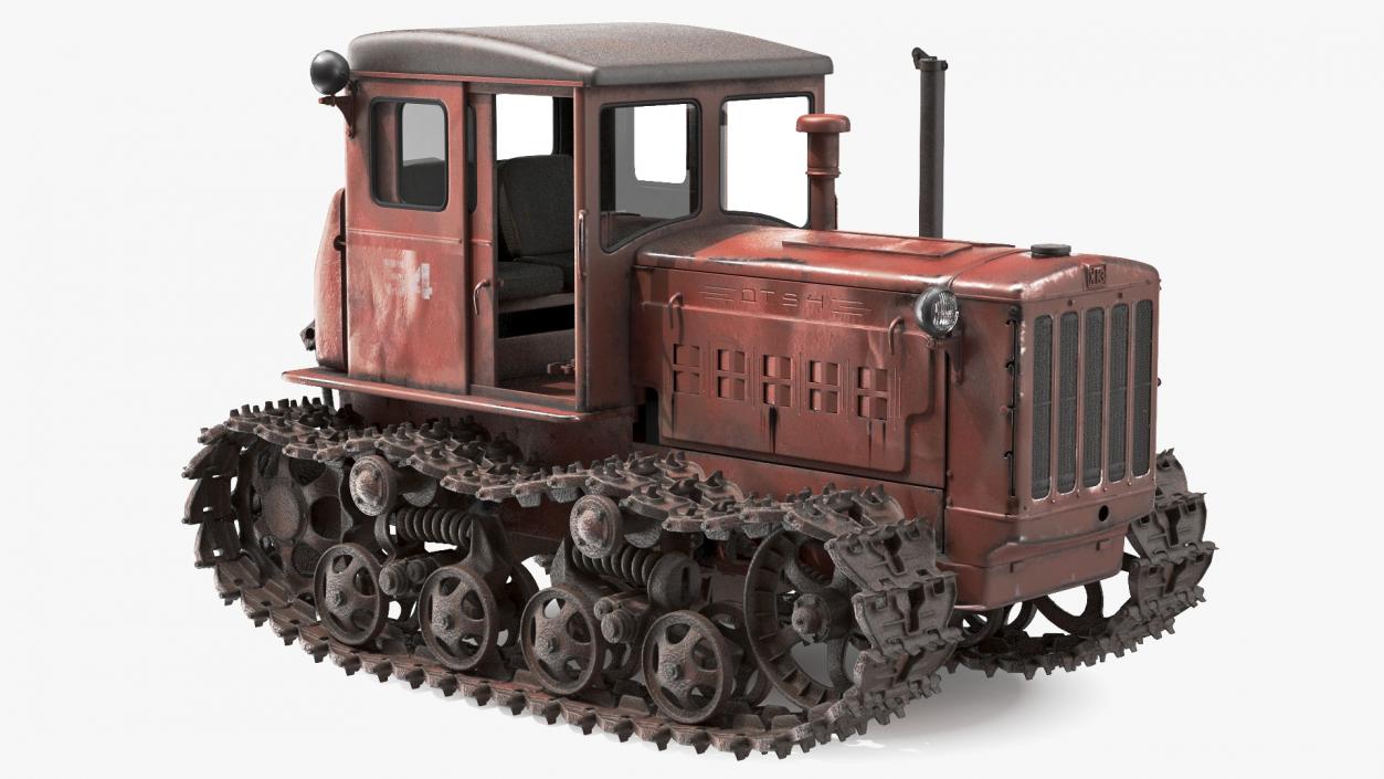 Old Rusty Soviet Crawler Tractor DT54 Rigged 3D model